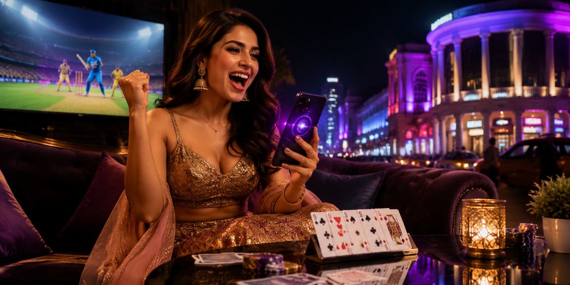 Indian user betting on cricket with mobile interface